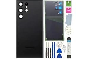 LJH-TECH Galaxy S22 Ultra Back Glass Cover Replacement Waterproof Housing Door with Camera Glass Lens and Tape Parts for Samsung Galaxy S22 Ultra S908 +Tools (Phantom Black)