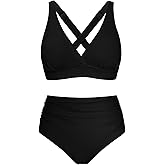 Bikini Sets for Women V Neck Push Up Criss Cross Bathing Suit High Waisted Tummy Control Swimsuit