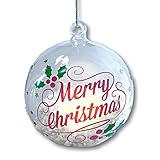 BANBERRY DESIGNS Merry Christmas Ornament - Glass Ball Ornament with LED Light Up Candle and Gold Glittery Snow Inside - Happy Holidays