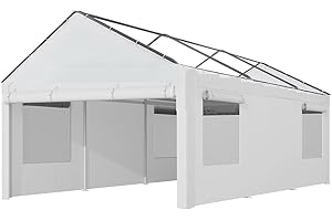 FORALEBEN Carport Replacement Side Wall Tarp Top for 10' x 20' Carport Frame Replacement Sidewall Cover (White Top Cover and Frame Not Included)