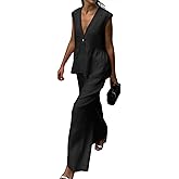 Volemo Womens Two Piece Set Sleeveless V Neck Peplum Vest Wide Leg Pant Suits Dressy Casual Summer Vacation Outfits