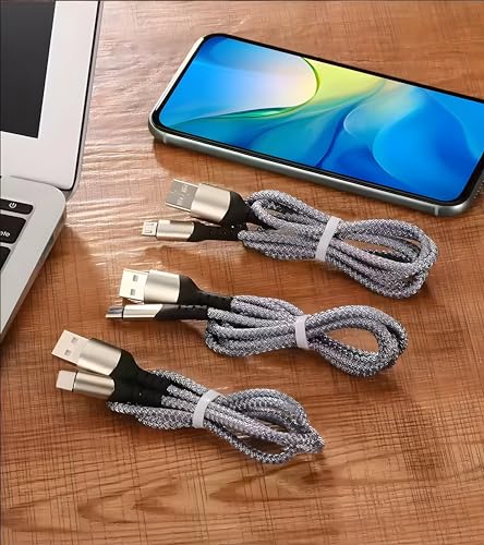 ✦ CIZMI USB-A To USB-C Home & Car Cable, Long 2 m | 15W 5V 3A Fast Charger | USB 2.0 480Mbps | Compatible with iPhone 17/16/15, Samsung Galaxy, Laptops, Cars, Chargers, PC & More| Grey, 2m, Braided