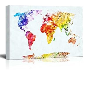 Canvas Prints Wall Art - Watercolor Style World Map | Modern Wall Decor/Home Decoration Stretched Gallery Canvas Wrap Giclee Print & Ready to Hang - 12" x 18"