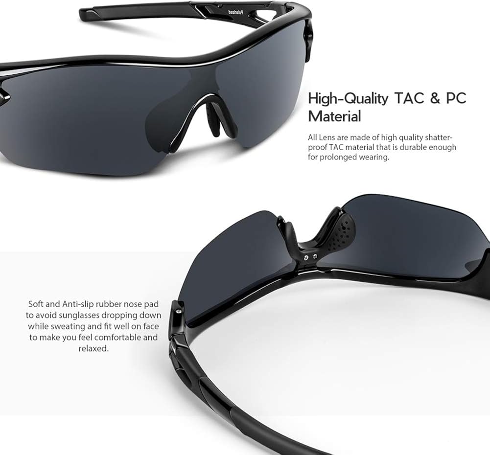 BEACOOL Polarized Sports Sunglasses for Men Women Youth TAC Glasses UV400 Protection Cycling Running Driving Fishing Golf Motorcycle Baseball,Glossy Black - Image 4