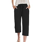 MLXSJ Womens Capri Pants Summer Wide Leg High Waisted Pants Drawstring Casual Trousers with Pockets
