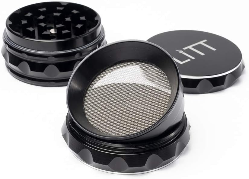 Litt 4 Piece Original Stash Grinder Black Aluminium Grinder With Curved Teeth Magnetic Top Lid Kief Pollen Collector Scraping Tool Travel Accessories Amazon Co Uk Kitchen Home