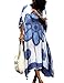 Bsubseach Women's Blue Big Floral Print Kaftan Maxi Dress Summer Swimsuit Beach Cover Up Dress Caftan Robe