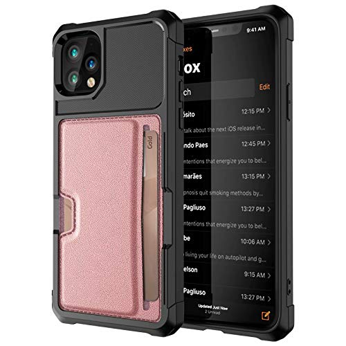 iPhone 11 Pro 2019 5.8 Case, Ranyi Carbon Fiber Wallet Case with Credit Card Holder Slot Shock Absorbing Resilient TPU Rubber Defender Protective Case for Apple 2019 5.8 Inch iPhone 11 Pro (Pink)