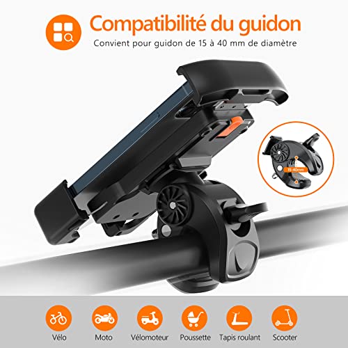 Support Telephone Moto, bedee Support Telephone Velo, Support Telephone Universel Rotatif à 360°, Protection Complète Antichoc, pour iPhone Samaung Smartphone GPS Tous Les Appareils de 4,7 à 7 Pouces