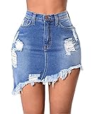 Ermonn Womens Distressed Ripped Short Denim Jean Skirt Package Hip Mini Skirts