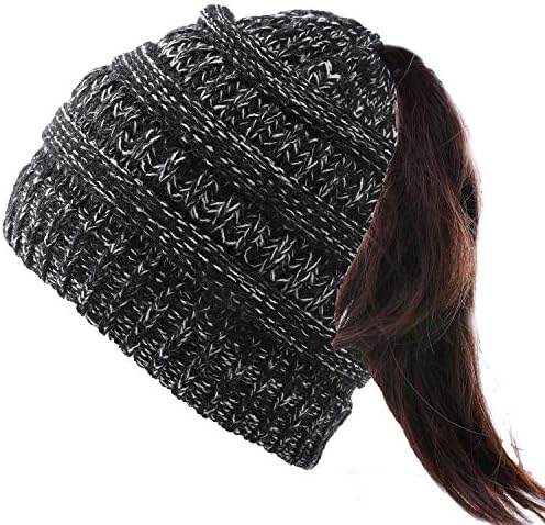Valpeak Soft Messy Bun Beanie Hat Womens Beanie Ponytail Stretch Cable Knit Bun Hat
