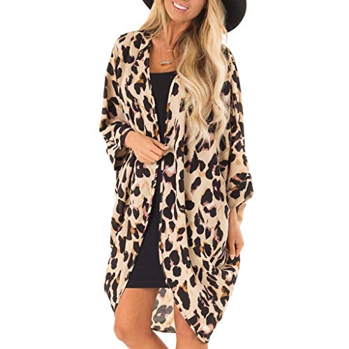 Farmerl Cardigan for Women Chiffon Shawl Leopard Print Kimono Cover Up Blouse Yellow - Thumbnail 7