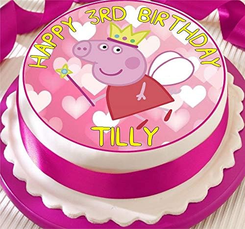 Peppa Pig Personalised Edible Birthday Icing Cake Topper 7.5" & 8 Cupcakes 4CM Hearts