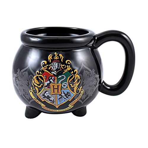 Warner Bros HP9895B Harry Potter Hogwarts School Crest Cauldron 3D Sculpted Ceramic Mug, 20-ounces Black