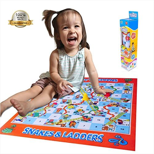 Snakes and Ladders,Classic Board Game in Mat Design, Large Size 31.5X 25.2 Inch, Multi-player game 2-4 players. Improves Children's Counting Skills. Fun Family Playtime Dice Game