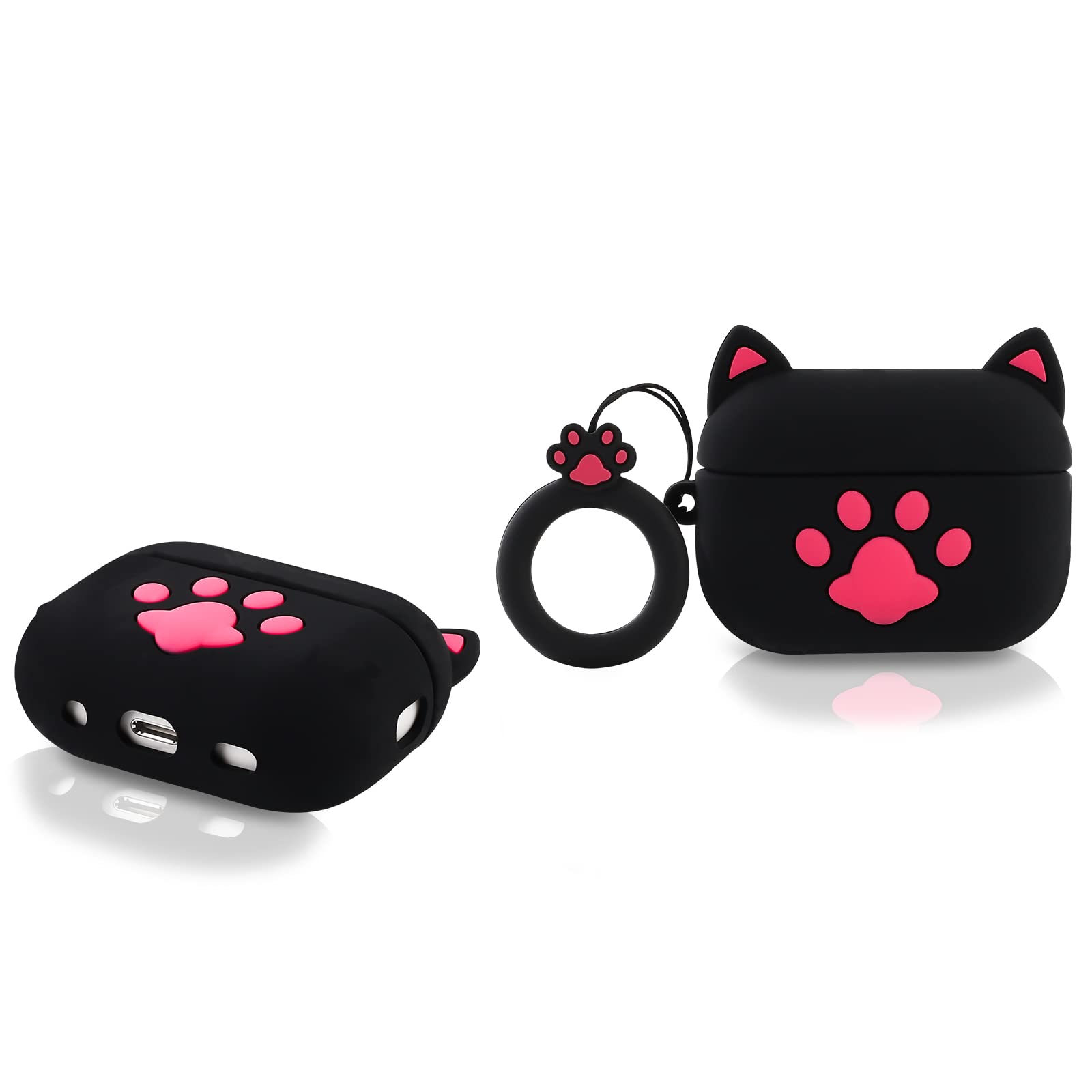 Derhom Airpods Pro 2 Case Funny Cute Cover Compatible for Apple Airpods Pro and Pro 2[Cartoon Series] (Cat Paw Black)