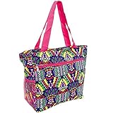 Silverhooks Womens Aztec Beach Tote Bag w/ Pink Trim (Blue)