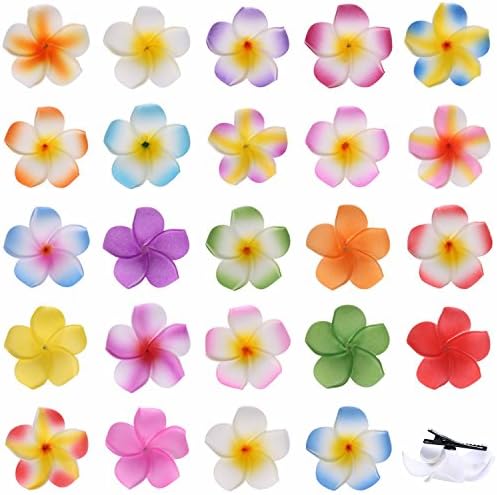 Youbami Hawaiian Plumeria Foam Flowers Hair Clips Bridal Hair Clips For Wedding Luau Party Beach Wear Poolside Wear Favor Event Decoration(Stylish Classic 6 cm, 24 colors mixed)