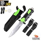 Stainless Steel Scuba Diving Knife with Leg Strap Sheath, Ergonomic Tactical Dive Knife 9 x 1.6" for Snorkeling Survival Spearfishing with Double Edge Sharp Blade and Lock Release Button