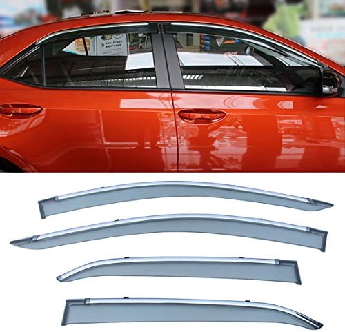 LEOZO 4pc Chrome Trim Sun/Rain Guard Vent Shade Window Visors Fit 14-17 Toyota Corolla