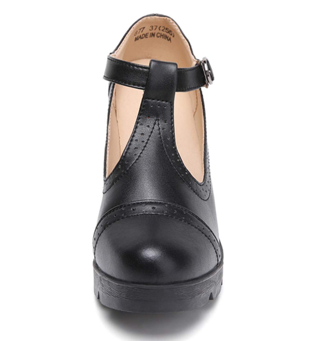 DADAWEN Women's Leather Classic T-Strap Platform Chunky Mid-Heel Mary Jane Square Toe Oxfords Dress Pump Shoes - Image 4