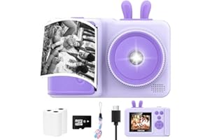 YINOCHE Kids Camera Instant Print,1080P Instant Camera Toddler Camera for Kids That Print Photos, Christmas Birthday Gifts for Girls, Digital Camera Toy for 3 4 5 6 7 8 9 10 Year Old Boys SD Card (Purple)