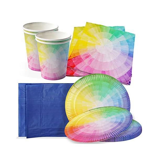 Matana-61-Piece-Rainbow-Party-Tableware-Set-Caters-for-15-Guests Matana - Rainbow Party Tableware Set - Paper Plates Cups Napkins Tablecloth for Kids Birthday Party - Caters for 15…