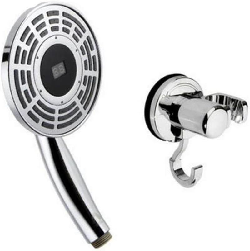 Temperature Display Shower Head Handheld Shower Head Water Heater Accessory Showerhead Bracket Hose Set Temperature Digital Hydro Power 5inch Large Water Simple Air Shower Head +Suction cup hook seat [Energy Class A+]