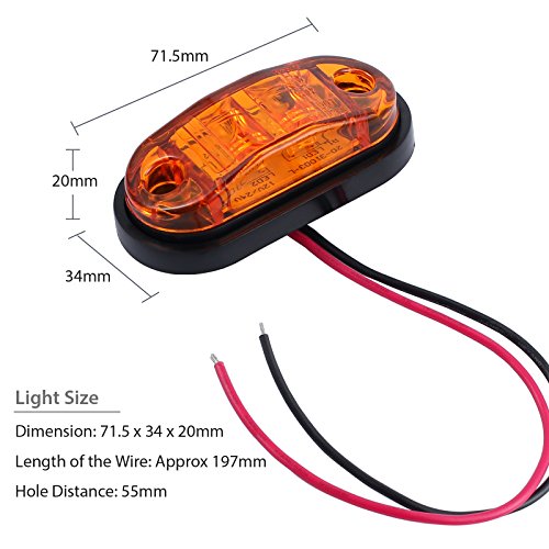 Justech 4PCS Side Marker Lights LED Front Rear Lights Lamps Universal Indicator of Position 12V 24V with Amber Bulbs for Truck Trailer Van Caravan Lorry Car Bus