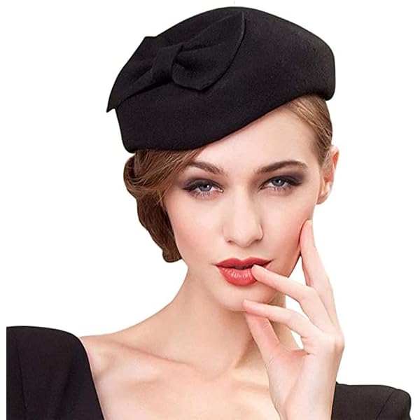 Bowknot Beret Hat for Women Vintage Wool Felt Pillbox Hats  display picture 1