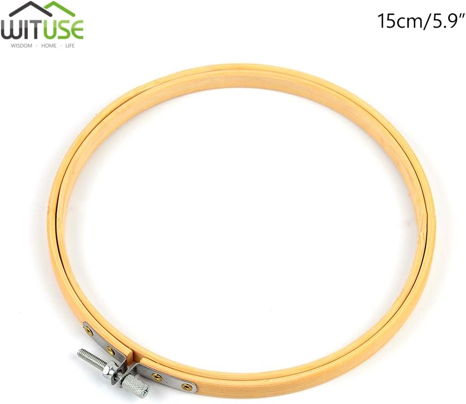 WITUSE Bamboo Circle Cross Stitch Hoop Ring,5.9 inch, Wooden Embroidery Hoops, Bulk Wholesale Adjustable Round Embroidery Hoops
