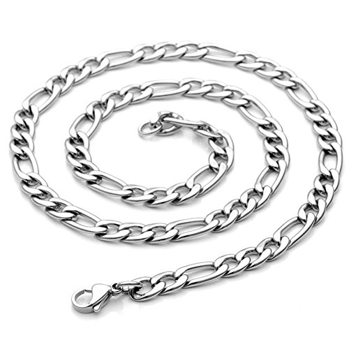 Zysta Stainless Steel 7mm Wide Thick Sturdy Nickel Free Necklace 20 inch Lobster Clasp Figaro Chain Link Women Men Replacement Charms Pendant Neck Rope Cable