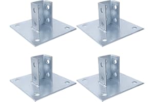 Skelang 4 Pcs Strut Post Base, 4 Holes Square Mount 6" x 6" Base for 1-5/8" Single Strut Channel
