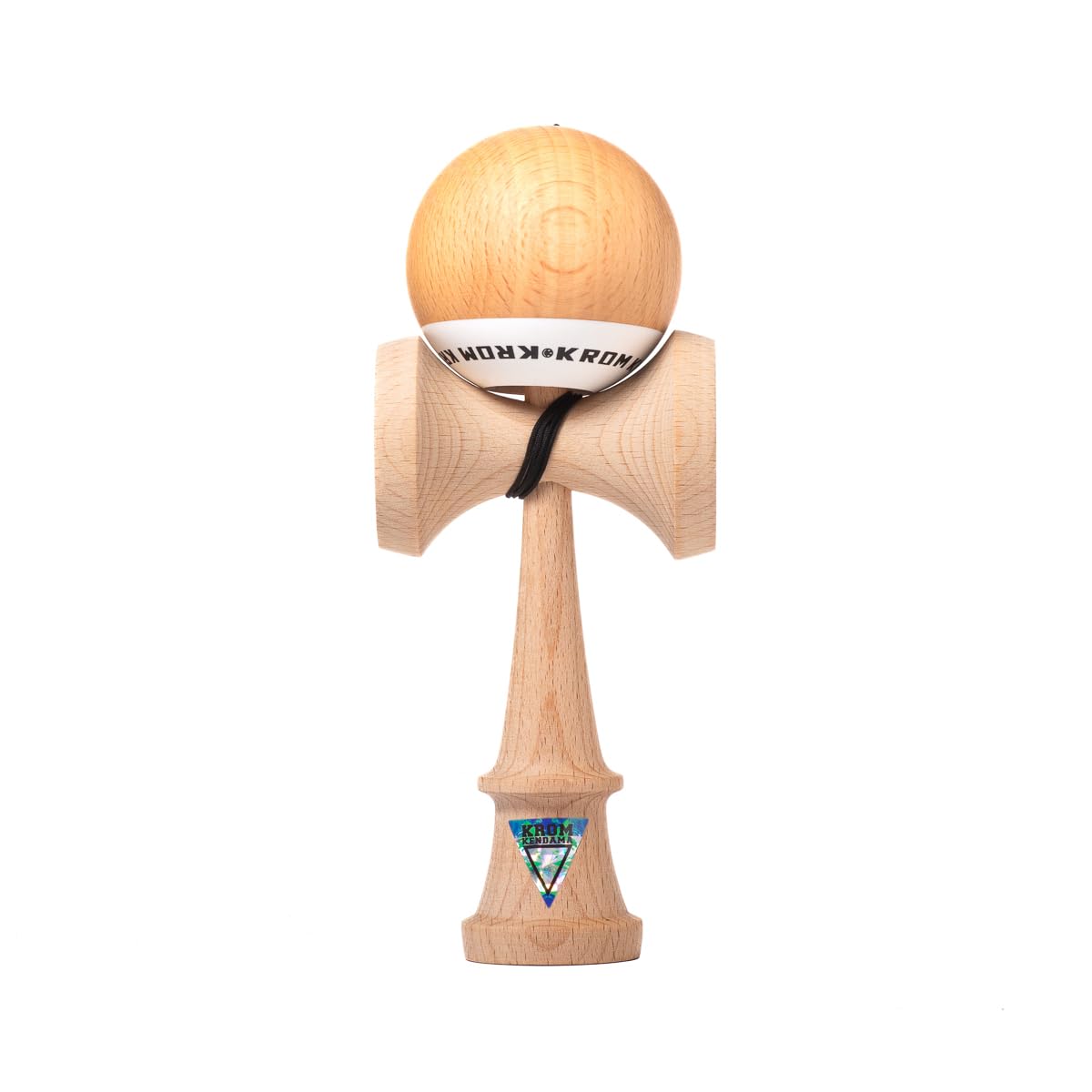 KROM - Kendama Pro Pop Natural Wood Look - Japanese Bilboquet - Wooden Toy for Adults and Children - Pack: Spare String + Free Stickers