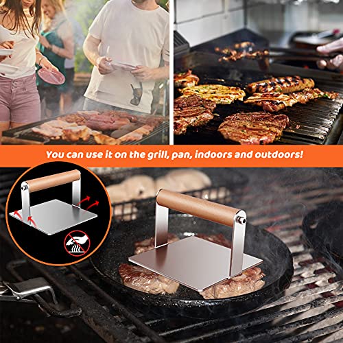 Onadak Stainless Steel Burger Press for Griddle, Square Burger Smasher