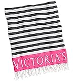 VICTORIAS SECRET Beach Blanket -Black Stripe/ Pink