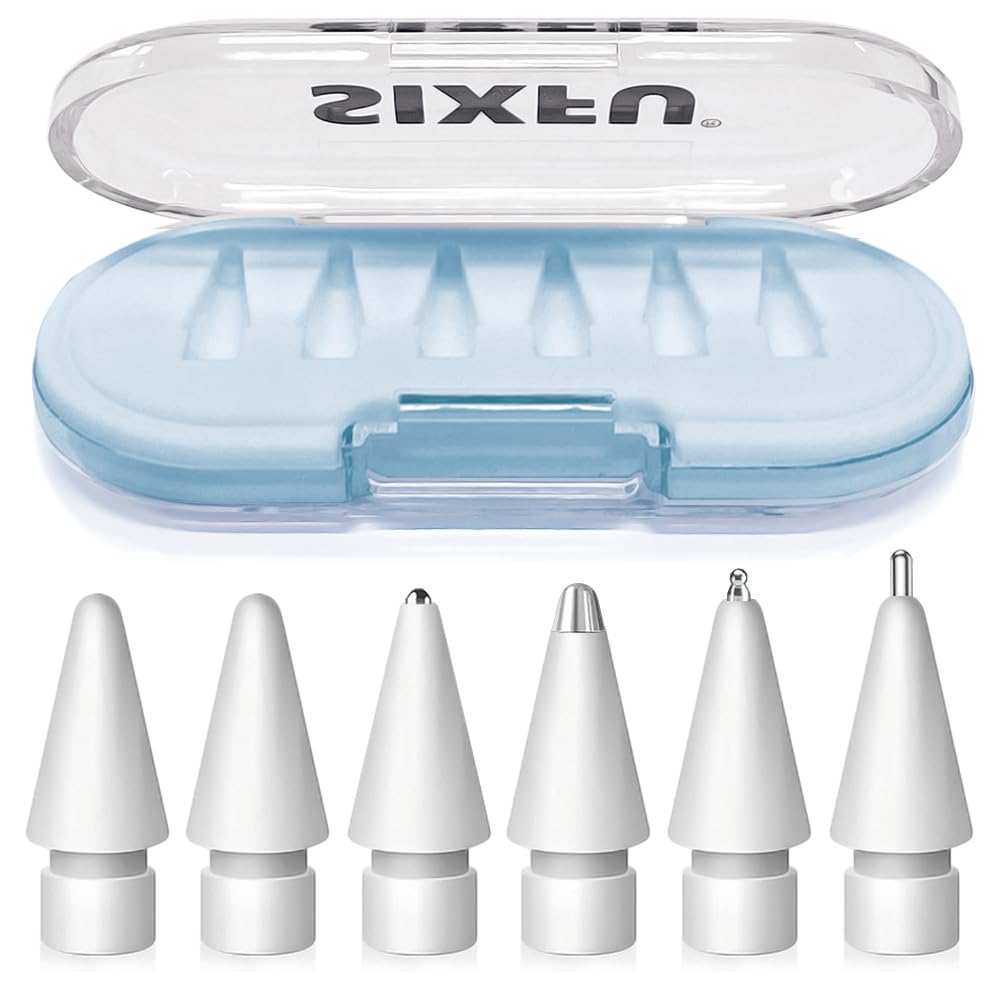 SIXFU Nib Tips for Apple Pencil Tips, Apple Pencil Pro Tips Set, Professional Sturdy Apple Pen Tips Replacement with Blue Case Accessories Compatible with iPad Pencil 2/1 USB C Tips(6 PCS)