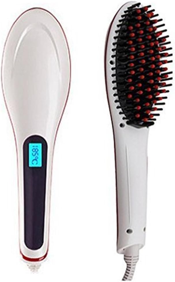 Hair Comb Straightener Electric Ceramic Straightening Brush Electric Comb Hairdresser Supplies Straighten Hair Brush (White)