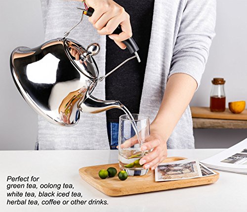 Onlycooker Whistling Tea Kettle Stainless Steel Stovetop Teakettle Sturdy Teapot for Tea Coffee Fast Boiling with Infuser Silver Mirror Finish 2 Liter/2.1 Quart - Thumbnail 2