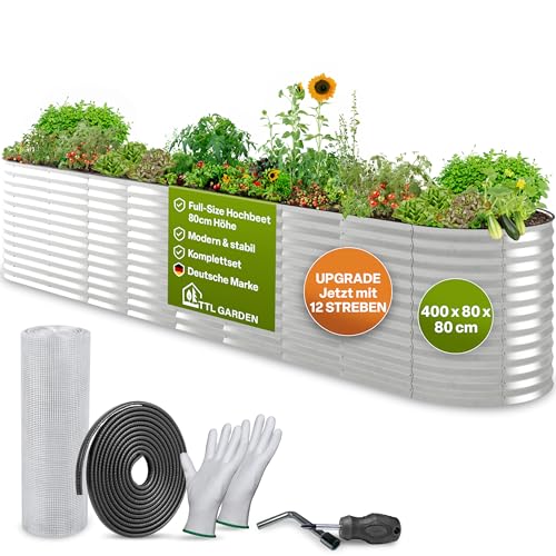 TTL GARDEN 400x80x80cm Spirit XXL Metall Hochbeet Silber - Stahl verzinkt
