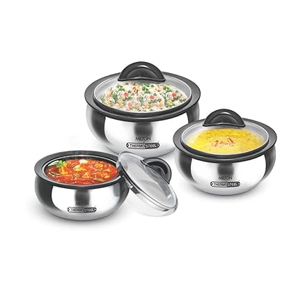 Milton Clarion Jr Stainless Steel Gift Set Casserole with Glass Lid, Set of 3,Steelplain