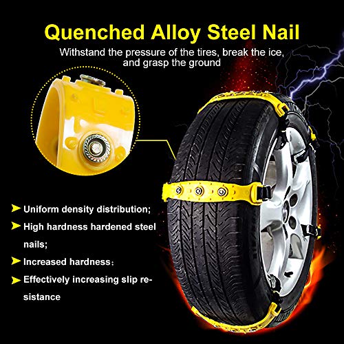 Snow Chains 10 Pcs Anti Slip Tire Chains Adjustable Security Emergency Car Tire Chains Fit for Most Car SUV Truck Vans, 185-295mm/7.2-11.6''