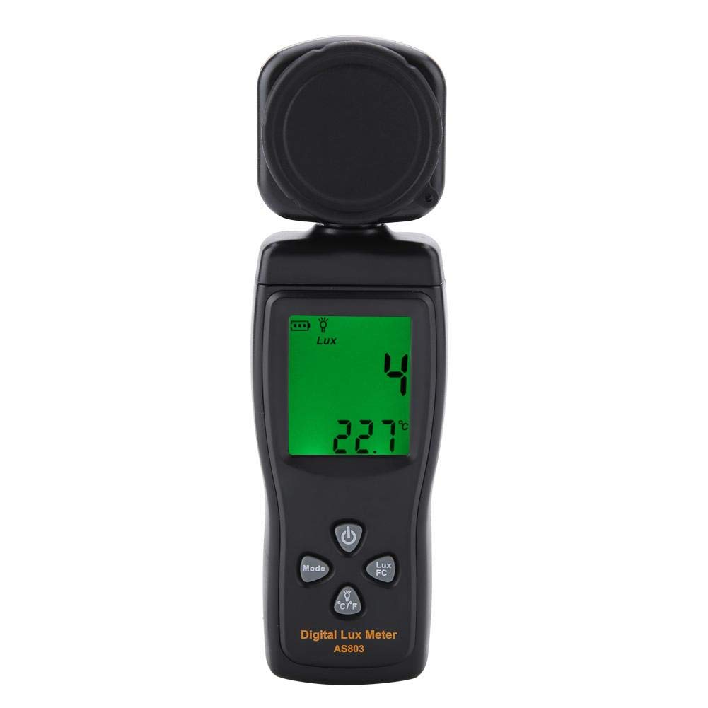 Lux Meter, Akozon Illumination Tester Handheld Digital Light Meter AS803 Mini LCD Backlight Display Auto Digital Luxmeter Light Meter -10~50℃ Measuring Range 1~200000 Lux Data Hold