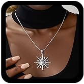 Allereyae Boho Celestial Sun Pendent Necklace Gold Sunshine Choker Necklaces Large Sunburst Necklaces Minimalist Sun Necklace Snake Chain Sunshine Statement Jewelry for Women