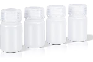 DEMORA 1 oz Small Plastic Bottles with Caps, Airtight Refillable Wide Mouth Travel Bottles for Toiletries, HDPE Food Grade Plastic Containers for Liquids Pill Sample Lab Reagent (Translucent, 4 Pcs)