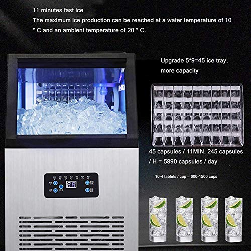 Eiswürfelmaschinen Edelstahl, 200W Eiswürfelbereiter 40kg 88Lb Eiswürfel, Selbstreinigungsfunktion, Kommerziell Ice… – Bild 3