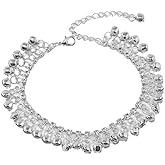 OIDIMS Jingle Bell Anklet for Women CZ Crystal Tassel Bells Retro Ethnic Style Boho Adjustable Tennis Foot Chain Unique Dangling Sounds Bells Charm Anklet Waterproof Summer Beach Belly Dance Jewelry