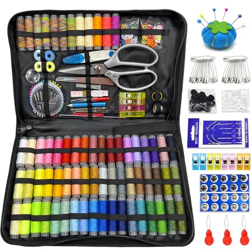 Premium Sewing Kit, 66 Colors Sewing Set for Adults, 305 Pieces Professional Sewing Accessories with Needles, Thread, Scissors, Buttons and a Lot, Suitable for Beginners, Travel, Home, School, Emergency