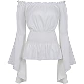 Kranchungel Pirate Shirt for Women Costume: Renaissance Peasant Blouse Off Shoulder Trumpet Sleeve Shirt for Themed Events