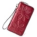 BOSTANTEN Women's Leather Wallets Kapok Pattern Zipper Handbags with Wristlet Wine Red
